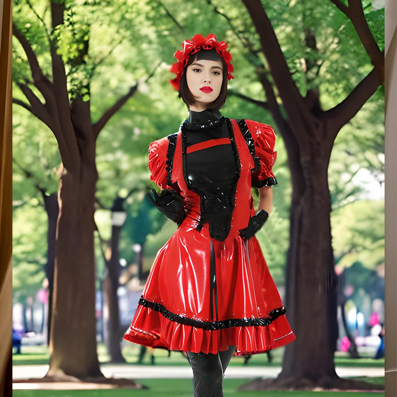 The Red and Black Latex Ensemble: A Whimsical and Bold Fashion Statement