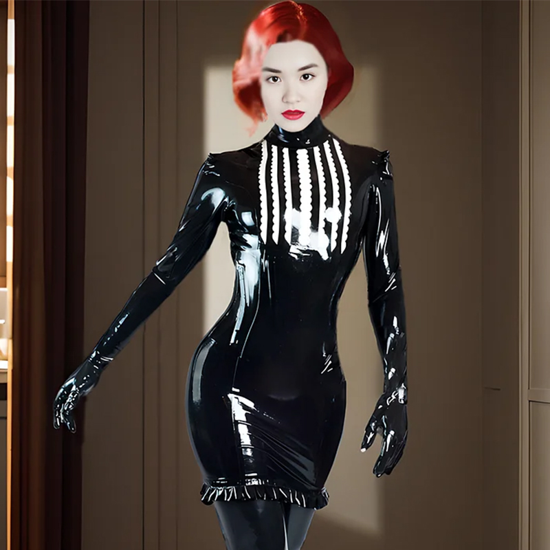 Black Latex Dress: High Collar, Puff Sleeves and Ruffled Hem, Interpreting the Dual Charm of Cold Mystery and Retro Elegance