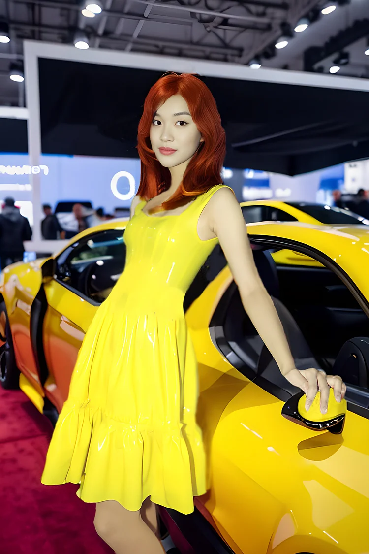 Real Moments in Yellow Latex Skater&nbsp;Dresses