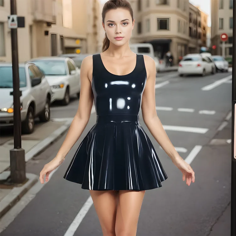 Chic and Edgy Black Latex Skater Dress Ideas