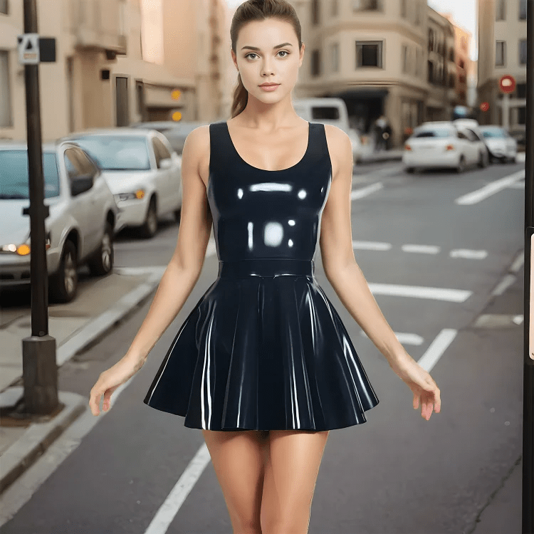 Chic and Edgy Black Latex Skater Dress&nbsp;Ideas